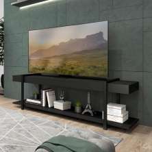 Rack para TV Habitat Madeirado e Tubos Pretos Carraro - Preto