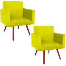 Kit 2 Poltronas Decorativas Nina Pé Palito Suede Amarelo