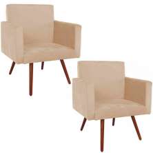 Kit 2 Poltronas Decorativas Nina Pé Palito Suede Bege