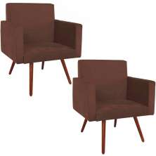Kit 2 Poltronas Decorativas Nina Pé Palito Suede Marrom