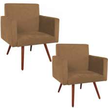 Kit 2 Poltronas Decorativas Nina Pé Palito Suede Rato