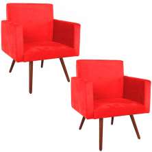 Kit 2 Poltronas Decorativas Nina Pé Palito Suede Vermelho