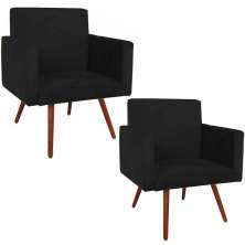 Kit 2 Poltronas Pé Palito Nina Tavares Suede Preto