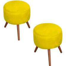 Kit 2 Puff Milão Decorativos Pé Palito Suede Amarelo