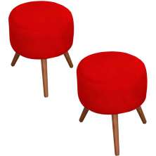 Kit 2 Puff Milão Decorativos Pé Palito Suede Vermelho