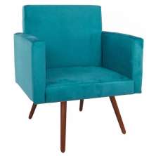 Poltrona Decorativa Nina Pé Palito Suede Azul Turquesa