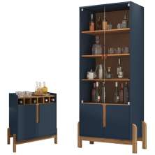 Barzinho 2 Portas 50522 E Cristaleira Para Sala 50519 Azul Cobalto Cedro DCASA