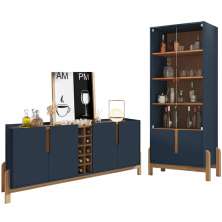 Buffet 190cm Adega 050520 E Cristaleira 4 Portas 50519 Azul Cobalto Cedro DCASA