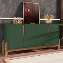 Buffet Agnes Verde Oliva Cedro 4 Portas com Detalhe Curvo