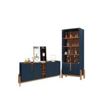 Conjunto Buffet 190 e Cristaleira Perry Azul Cobalto Cedro