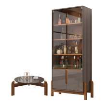 Conjunto Mesa de Centro e Cristaleira Kast Cinza e Cedro