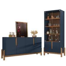 Cristaleira 050519 E Buffet 050518 Para Sala Azul Cobalto Cedro DCASA