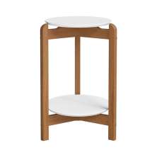 Mesa Lateral Sala Lizz com Pés de Madeira Maciça Branco/Cedro
