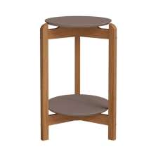 Mesa Lateral Sala Lizz com Pés de Madeira Maciça Cinza Perola/Cedro