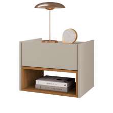 Mesa de Cabeceira Quarto Florença Suspensa com 1 Gaveta Off White/Cedro