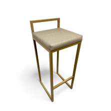Banqueta Alta Industrial Cozinha Bar Balcão Bistrô Quadro Estofado Bege Metalon Dourado. 75cm