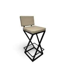 Banqueta Alta Industrial Cozinha Bar Balcão Bistro Zenite com Encosto Bege Metalon Preto. 75cm