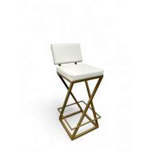 Banqueta Alta Industrial Cozinha Bar Balcão Bistro Zenite com Encosto Branco Metalon Dourado. 75cm