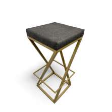Banqueta Alta Industrial Cozinha Bar Balcão Bistro Zenite sem Encosto Cinza Metalon Dourado. 75cm