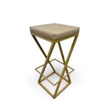 Banqueta Alta Industrial Cozinha Bar Balcão Bistro Zenite sem Encosto, estofado Bege Metalon Dourado.75cm