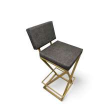 Banqueta Media Industrial Cozinha Bar Balcão Bistro Zenite com Encosto Cinza Metalon Dourado. 65cm