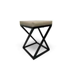 Banquinho Industrial Zênite Estofado - Preto e Bege - 47cm (Cozinha Bar Bistro)