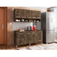 Cozinha Compacta Armário 5 Portas E Balcão Pia 1,5M Castanho