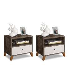 Conjunto 2 Mesas De Cabeceiras 1 Gaveta E 1 Nicho  Castani Com Branco