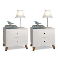 Conjunto 2 Mesas De Cabeceiras 2 Gavetas  Branco