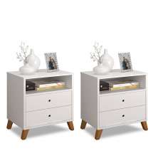 Conjunto 2 Mesas De Cabeceiras 2 Gavetas E 1 Nicho Branco