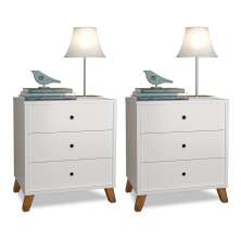Conjunto 2 Mesas De Cabeceiras 3 Gavetas  Branco