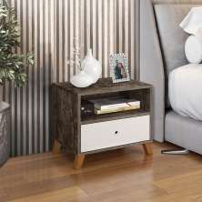 Mesa De Cabeceira 1 Gaveta E 1 Nicho  Castani Com Branco