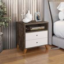 Mesa De Cabeceira 2 Gavetas E 1 Nicho Castani Com Branco