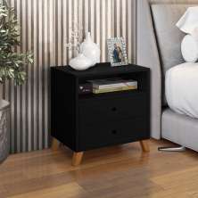 Mesa De Cabeceira Retro 2 Gavetas 1 Nicho Preto Escocia