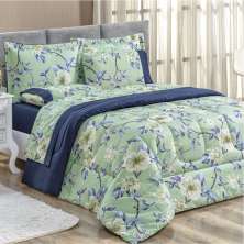 Edredom Naturallys Super King Dupla Face - Flowers Verde
