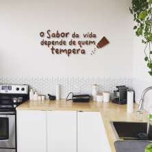 Frase de Parede Cozinha Sabor da Vida 100x38 Marrom