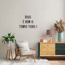 Frase de Parede Deus é bom 45x31 Preto