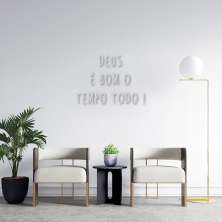 Frase de Parede Deus é bom 90x63 Cinza