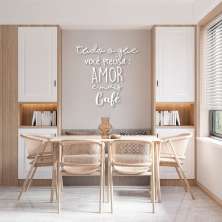 Frase de Parede em Relevo Amor e Café 120x118 Branco