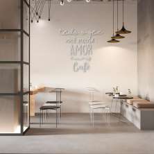 Frase de Parede em Relevo Amor e Café 80x78 Cinza
