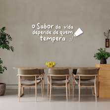 Frase de Parede em Relevo Cozinha Sabor da Vida 80x29 Branco