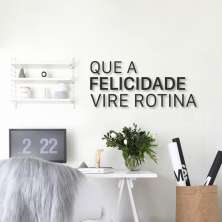 Frase de Parede em Relevo Felicidade Vire Rotina 80x33 Preto