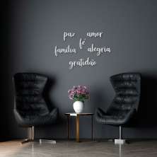 Frase de Parede em Relevo Palavras Conjunto Grande Cinza