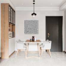 Quadro Abst. Linhas Orgânicas Boho Preto 43x43 Filete Branco