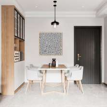 Quadro Abst. Linhas Orgânicas Boho Preto 86x86 Filete Marfim
