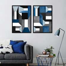 Quadro Abstração em Azul 142x100 2-100x70 Caixa Preto