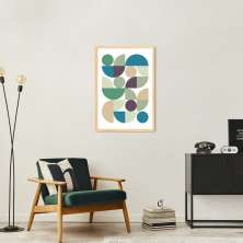 Quadro Abstrato Bauhaus Cores Frias 43x30 Caixa Marfim