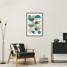 Quadro Abstrato Bauhaus Cores Frias 60x43 Caixa Marrom