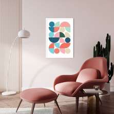 Quadro Abstrato Bauhaus Cores Quentes 60x43 Caixa Branco