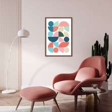 Quadro Abstrato Bauhaus Cores Quentes 86x60 Caixa Marrom